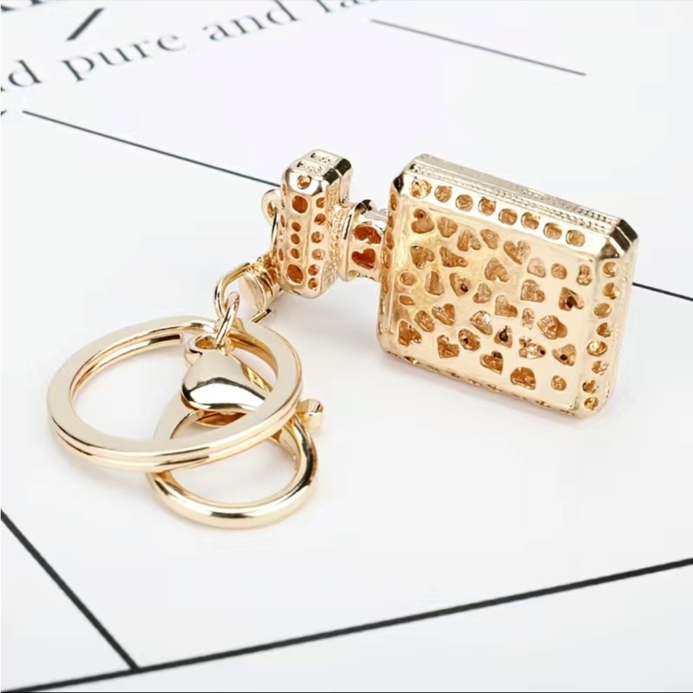 🤍 Gold Silver Rhinestone Perfume Keychain NEW - Picture 3 of 4